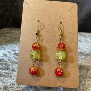 Orange and Yellow Cracked Glass Pierced Earrings